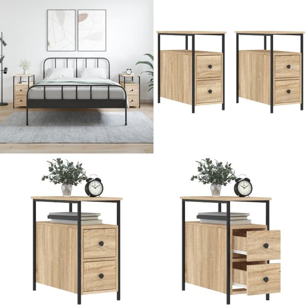 Sengeborde 2 stk. 30x60x60 cm konstrueret træ sonoma-eg - Sengebord - Sengeborde - Home & Living