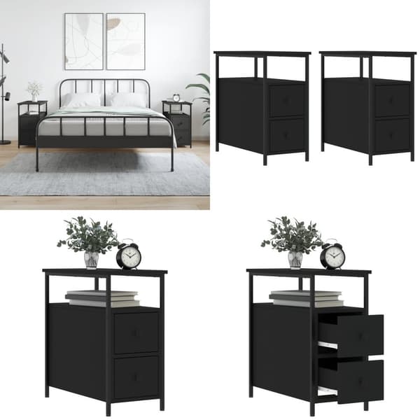 Sängbord 2 st svart 30x60x60 cm konstruerat trä - Sängbord - Nattduksbord - Home & Living
