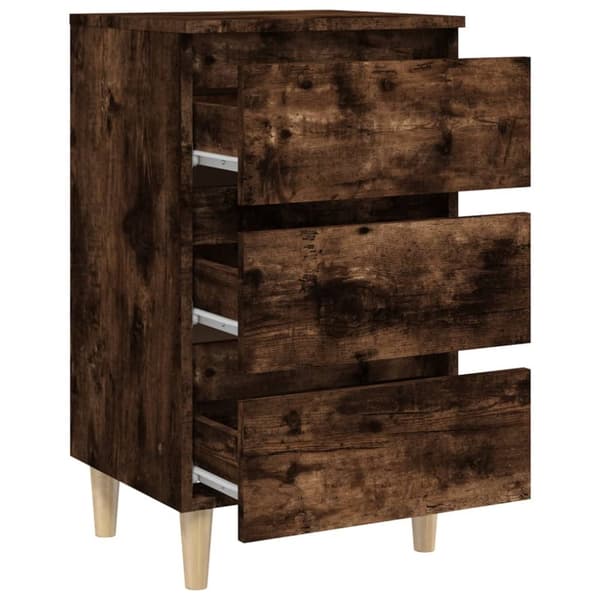 Sengebord med massive træben 40x35x69 cm røget egetræsfarve - Sengebord - Sengeborde - Home & Living