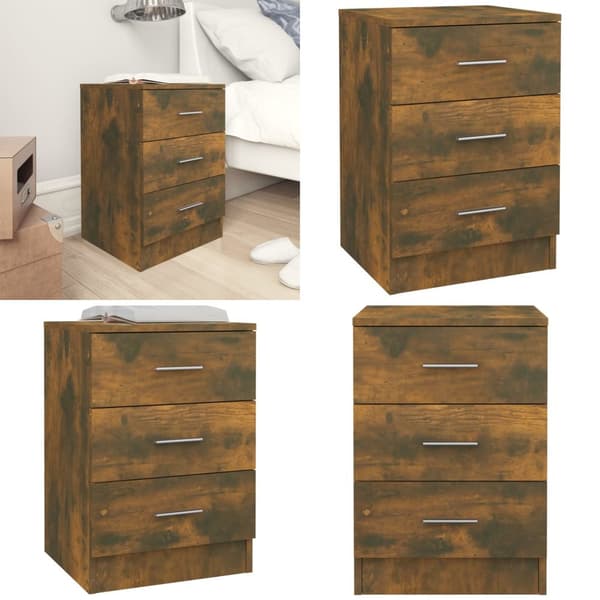 Sengebord 38x35x56 cm konstrueret træ røget egetræsfarve - Sengebord - Sengeborde - Home & Living