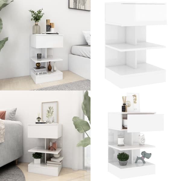 Sängbord vit högglans 40x35x65 cm konstruerat trä - Sängskåp - Sängbord - Home & Living
