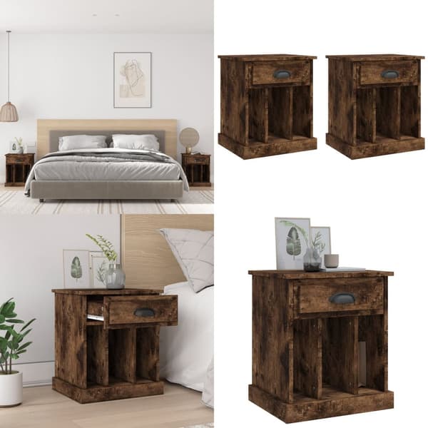 Sengeborde 2 stk. 43x36x50 cm røget egetræsfarve - Sengebord - Sengeborde - Home & Living