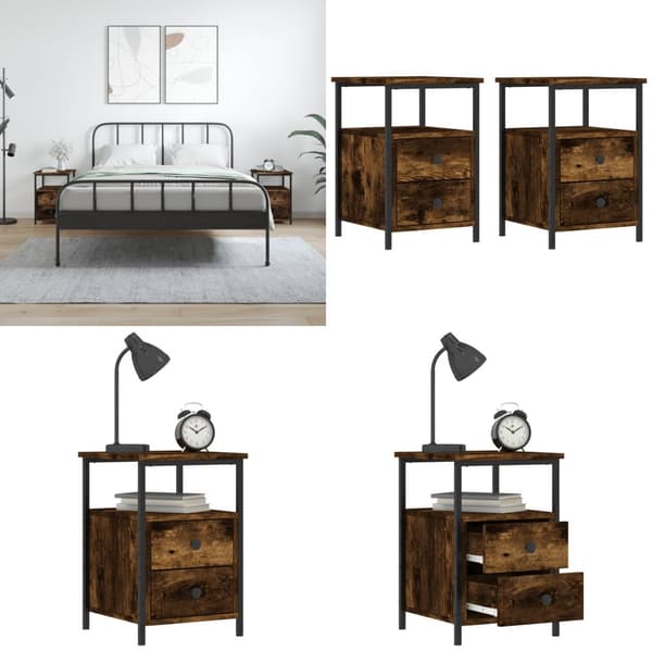 Sengeborde 2 stk. 34x35,5x50 cm røget egetræsfarve - Sengebord - Sengeborde - Home & Living