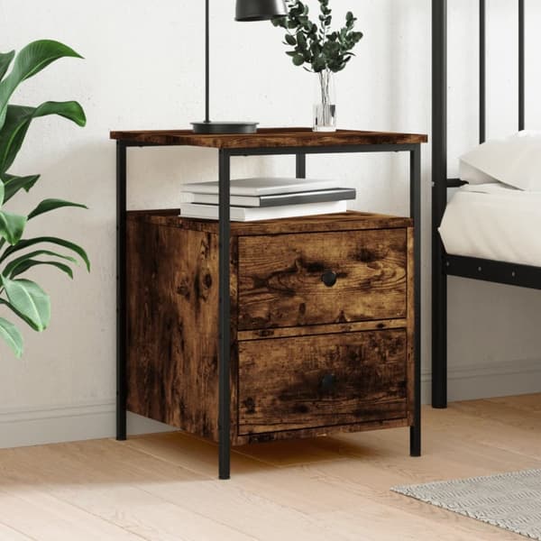Sängbord rökfärgad ek 44x45x60 cm konstruerat trä - Sängbord - Nattduksbord - Home & Living