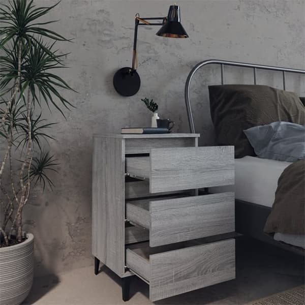 Sengebord med metalben 40x35x69 cm grå sonoma-eg - Sengebord - Sengeborde - Home & Living
