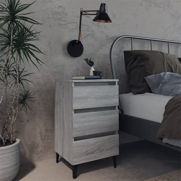 Sengebord med metalben 40x35x69 cm grå sonoma-eg - Sengebord - Sengeborde - Home & Living