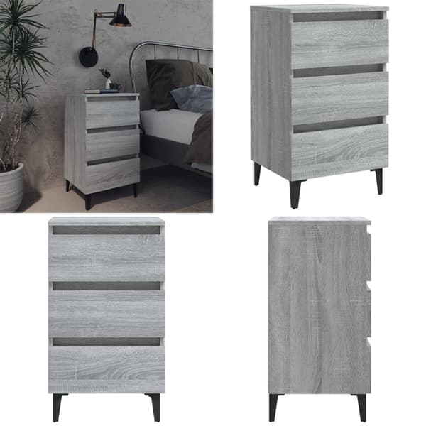 Sengebord med metalben 40x35x69 cm grå sonoma-eg - Sengebord - Sengeborde - Home & Living