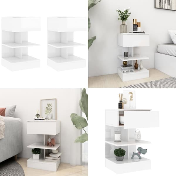 Sängbord 2 st vit högglans 40x35x65 cm - Sängskåp - Sängbord - Home & Living