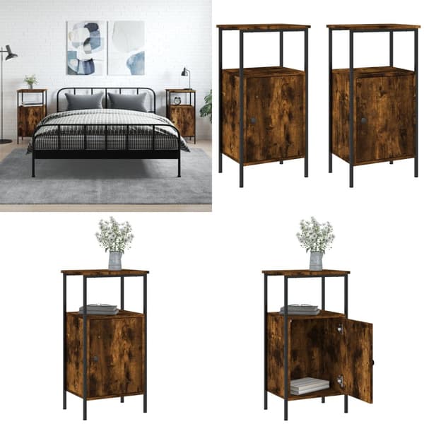 Sengeborde 2 stk. 41x31x80 cm konstrueret træ røget egetræ - Sengebord - Sengeborde - Home & Living