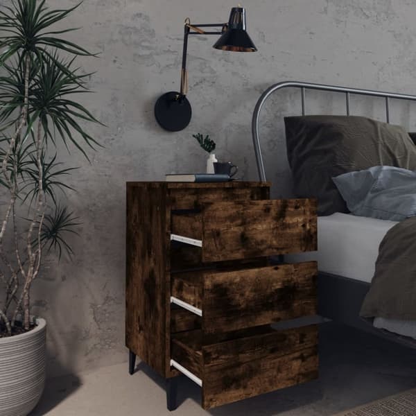 Sengebord med metalben 40x35x69 cm røget egetræsfarve - Sengebord - Sengeborde - Home & Living