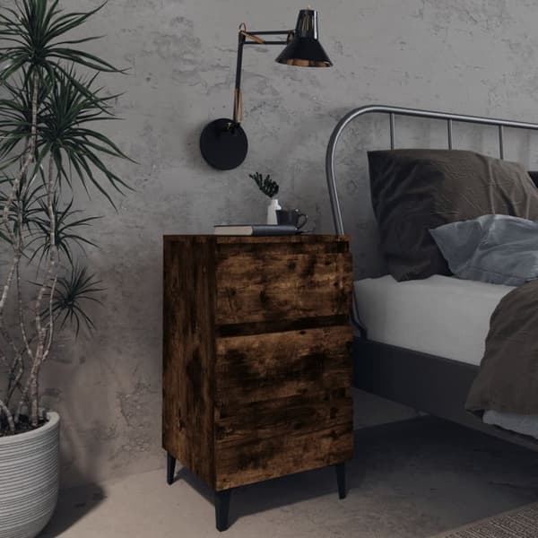 Sengebord med metalben 40x35x69 cm røget egetræsfarve - Sengebord - Sengeborde - Home & Living