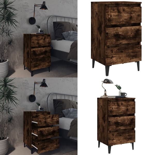 Sengebord med metalben 40x35x69 cm røget egetræsfarve - Sengebord - Sengeborde - Home & Living