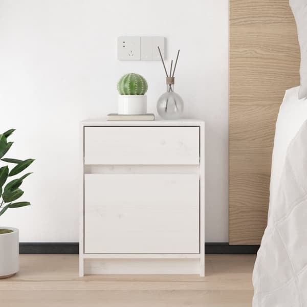 Sängbord vit 40x31x50 cm massiv furu - Sängbord - Sängskåp - Home & Living