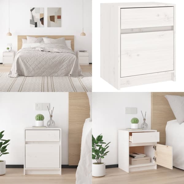 Sängbord vit 40x31x50 cm massiv furu - Sängbord - Sängskåp - Home & Living