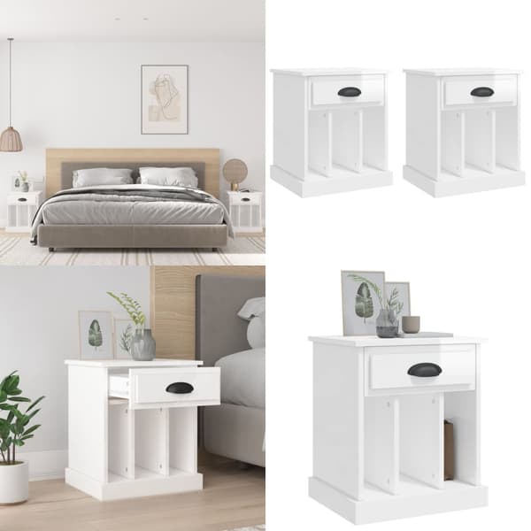 Sengeborde 2 stk. 43x36x50 cm hvid højglans - Sengebord - Sengeborde - Home & Living