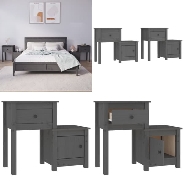 Sengeborde 2 stk. 79,5x38x66,5 cm massivt fyrretræ grå - Sengebord - Sengeborde - Home & Living