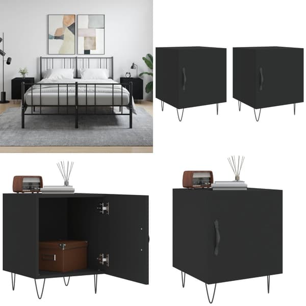 Sengeborde 2 stk. 40x40x50 cm konstrueret træ sort - Sengebord - Sengeborde - Home & Living