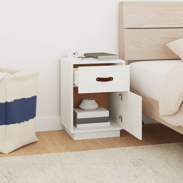 Sengebord 40x34x55 cm massivt fyrretræ hvid - Sengebord - Sengeborde - Home & Living