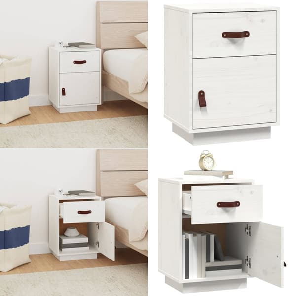 Sengebord 40x34x55 cm massivt fyrretræ hvid - Sengebord - Sengeborde - Home & Living