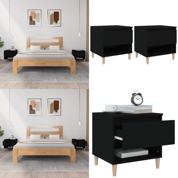 Sengeborde 2 stk. 50x46x50 cm konstrueret træ sort - Sengebord - Sengeborde - Home & Living