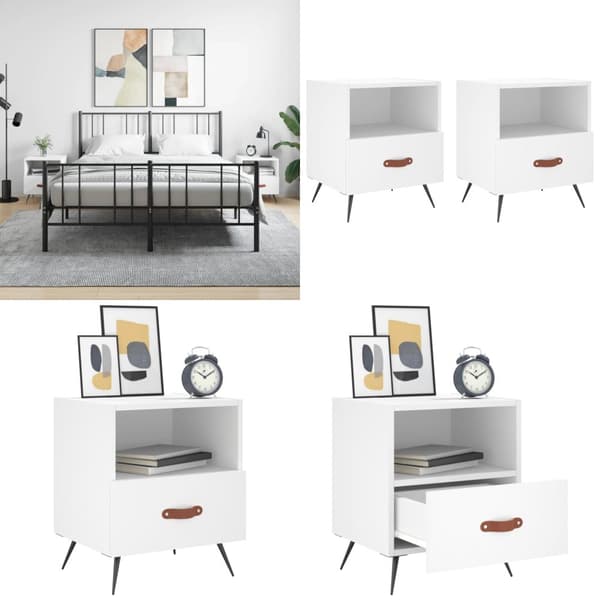 Sengeborde 2 stk. 40x35x47,5 cm konstrueret træ hvid - Sengebord - Sengeborde - Home & Living