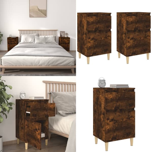Sängbord 2 st rökfärgad ek 40x35x70 cm - Sängbord - Nattduksbord - Home & Living