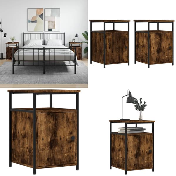 Sengeborde 2 stk. 40x42x60 cm konstrueret træ røget egetræ - Sengebord - Sengeborde - Home & Living
