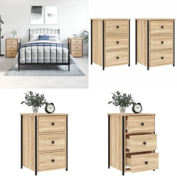 Sengeborde 2 stk. 40x36x60 cm konstrueret træ sonoma-eg - Sengebord - Sengeborde - Home & Living