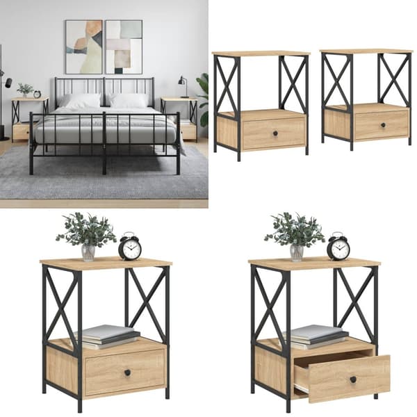 Sengeborde 2 stk. 50x41x65 cm konstrueret træ sonoma-eg - Sengebord - Sengeborde - Home & Living