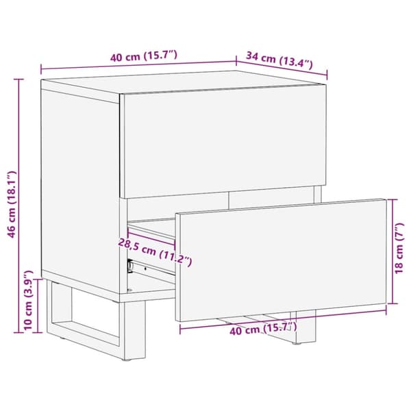 vidaXL sengebord 40x33x46 cm massivt mangotræ