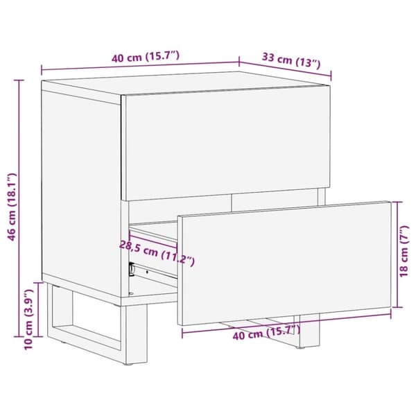 vidaXL sengebord 40x33x46 cm massivt bleget mangotræ