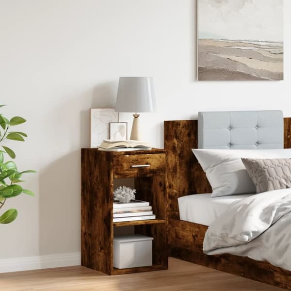 vidaXL sengebord 35x34x65 cm konstrueret træ røget egetræsfarve