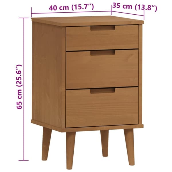 vidaXL Nattbord MOLDE brun 40x35x65 cm heltre furu