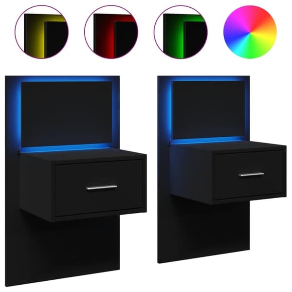 vidaXL Väggmonterade sängbord med LED-lampor 2 st svart