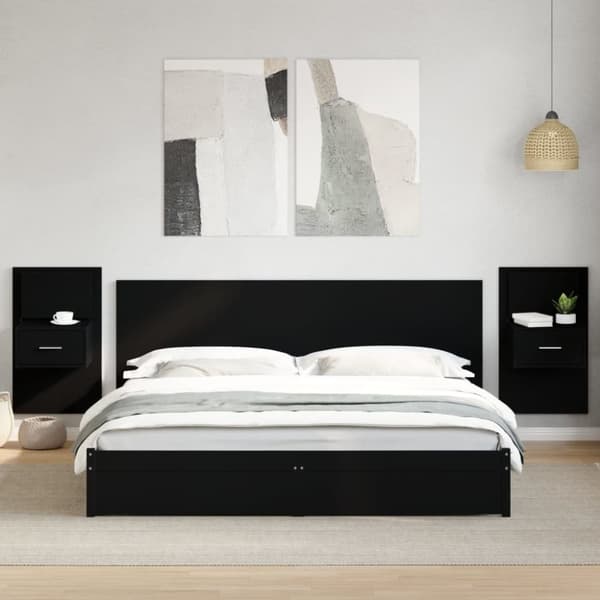 vidaXL Väggmonterade sängbord med LED-lampor 2 st svart