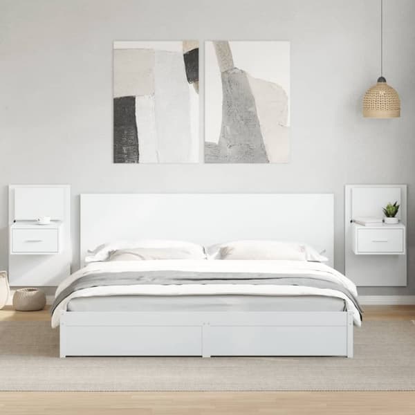 vidaXL Väggmonterade sängbord med LED-lampor 2 st vit
