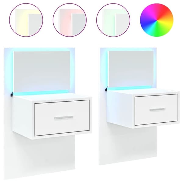 vidaXL Väggmonterade sängbord med LED-lampor 2 st vit