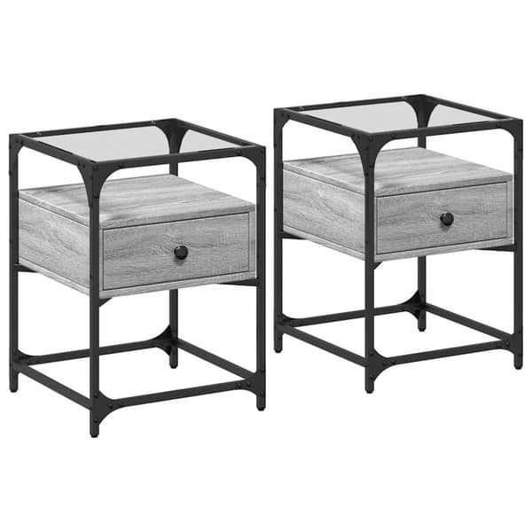 vidaXL sengeborde 2 stk. 40x40x55 cm konstrueret træ grå sonoma-eg