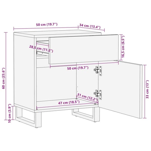 vidaXL sengebord 50x34x60 cm massivt ru mangotræ