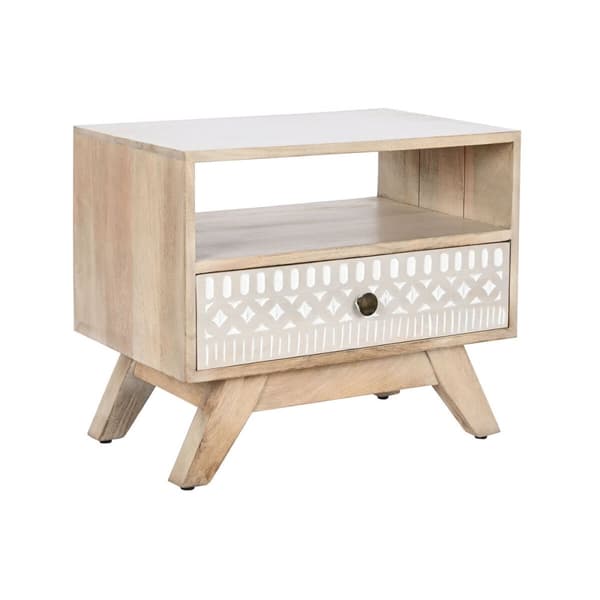 Yöpöytä DKD Home Decor Valkoinen Luonnollinen Mangopuu 55 x 35 x 45 cm