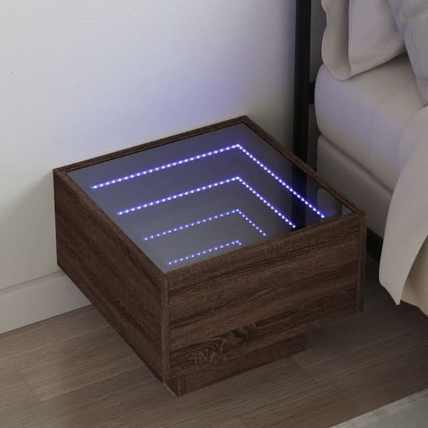vidaXL sengebord med Infinity LED-lys 40x40x30 cm brun egetræsfarve