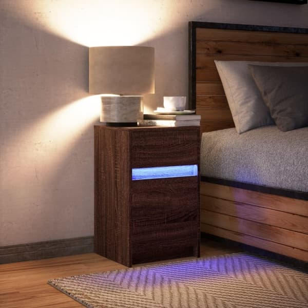 vidaXL Nattbord med LED brun eik konstruert tre