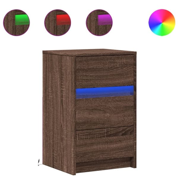 vidaXL Nattbord med LED brun eik konstruert tre