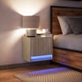 Miniatyrbild 6 av 11: vidaXL Väggmonterat sängbord med LED-lampor sonoma-ek