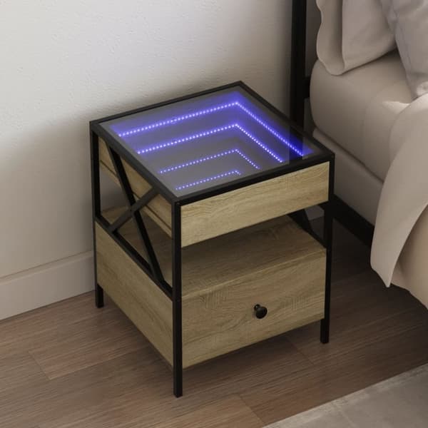 vidaXL sengebord med Infinity LED-lys 40x40x51 cm sonoma-eg