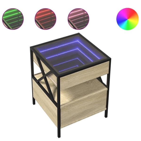 vidaXL sengebord med Infinity LED-lys 40x40x51 cm sonoma-eg