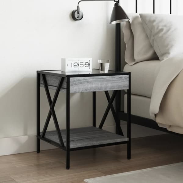 vidaXL sohvapöytä Infinity LED-valoilla harmaa Sonoma 40x40x49 cm