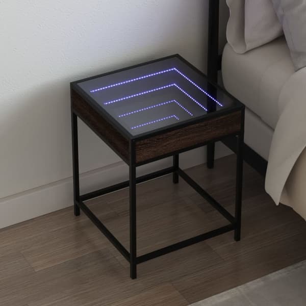 vidaXL sengebord med Infinity LED-lys 40x40x51 cm brun egetræsfarve