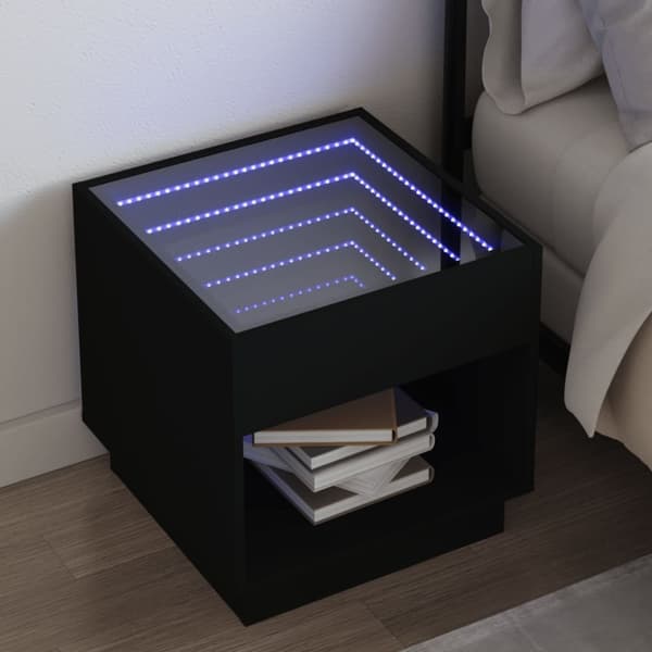 vidaXL sohvapöytä Infinity LED-valoilla musta 50x50x50 cm