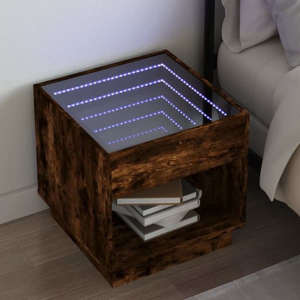 vidaXL sengebord med Infinity LED-lys 50x50x50 cm røget egetræsfarve